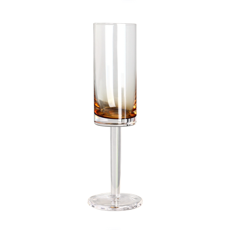 Lead free crystal cylindrical 150ml 6oz tinted gradient amber goblets champagne glass flute
