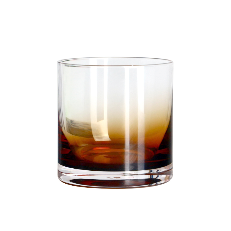 Lead free crystal cylindrical 300ml 11oz colored gradient brown tumbler whisky glass cup