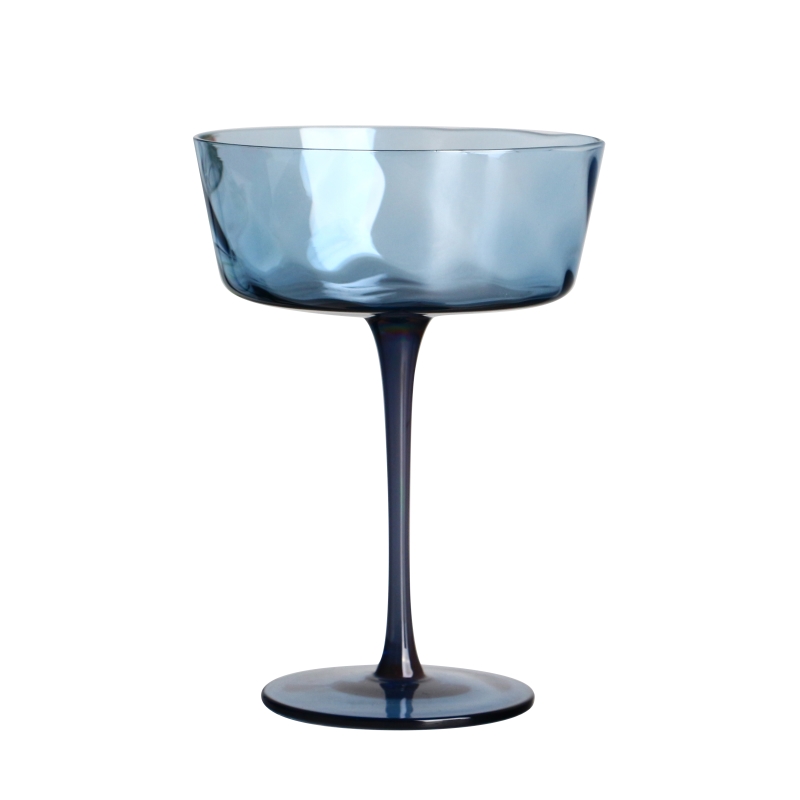 Lead free crystal ripple 300ml 10oz tinted blue goblets cocktail coupe glass