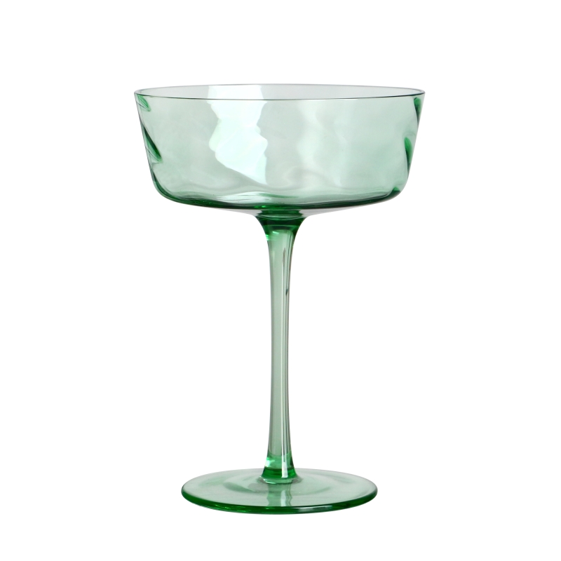 Lead free crystal 300ml 10oz colored transparent green goblets cocktail whirling wave coupe glass