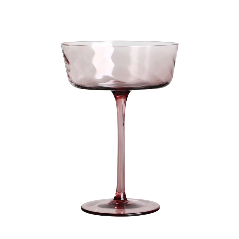 Crystal 300ml 10oz colored pink wavy coupe cocktail glass