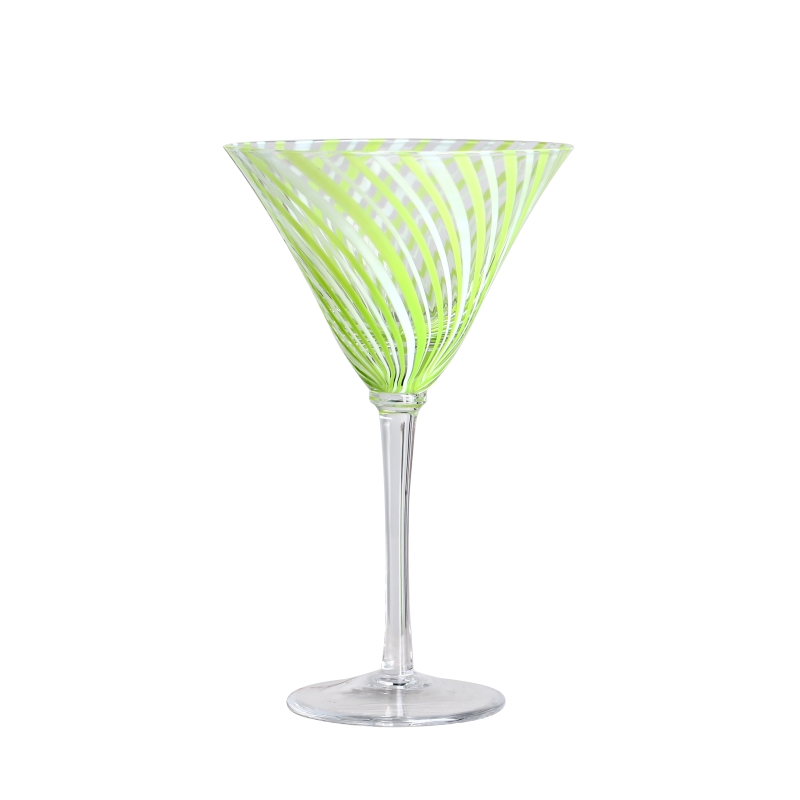 Lead free crystal 200ml 8oz striped green goblets cocktail Martini glass