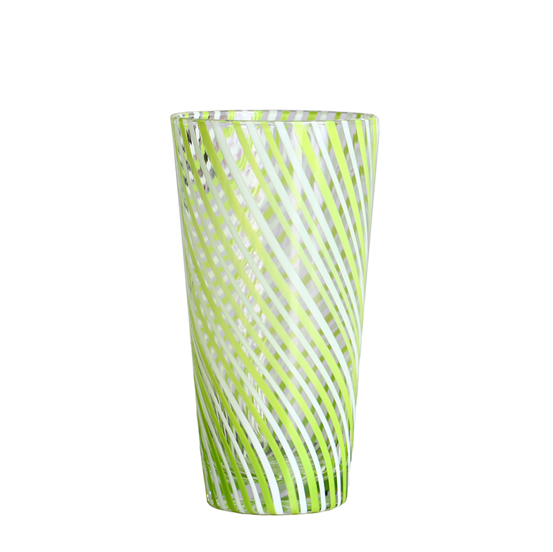 Lead free crystal 400ml 15oz striped green glass tumbler cup