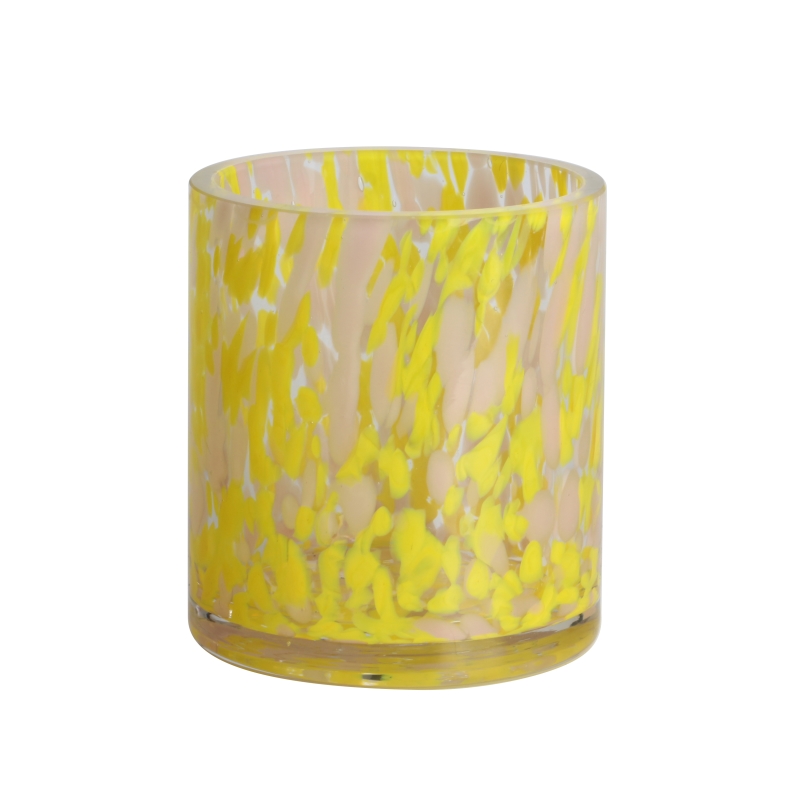 Handmade 250ml 7oz yellow Confetti glass candle jar