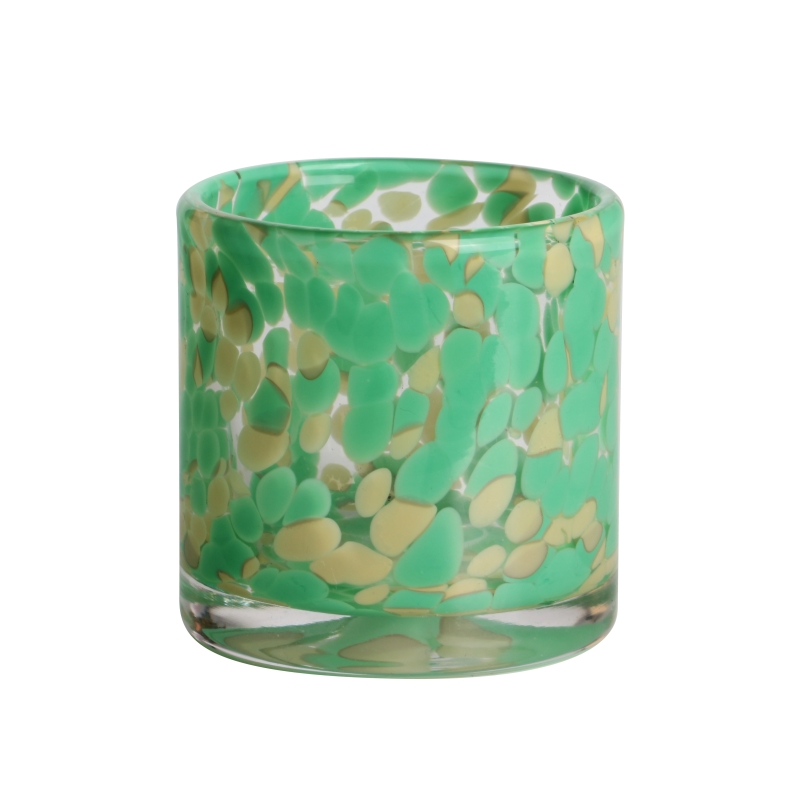 Handmade 200ml 6oz grass green fritted Confetti glass candle jar