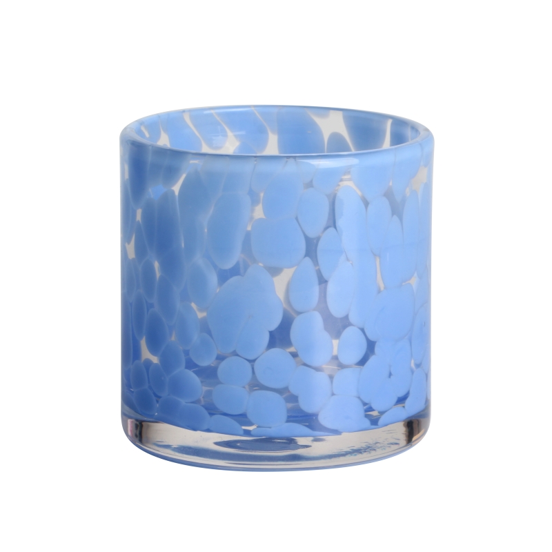 Handmade 200ml 6oz blue fritted Confetti glass candle jar