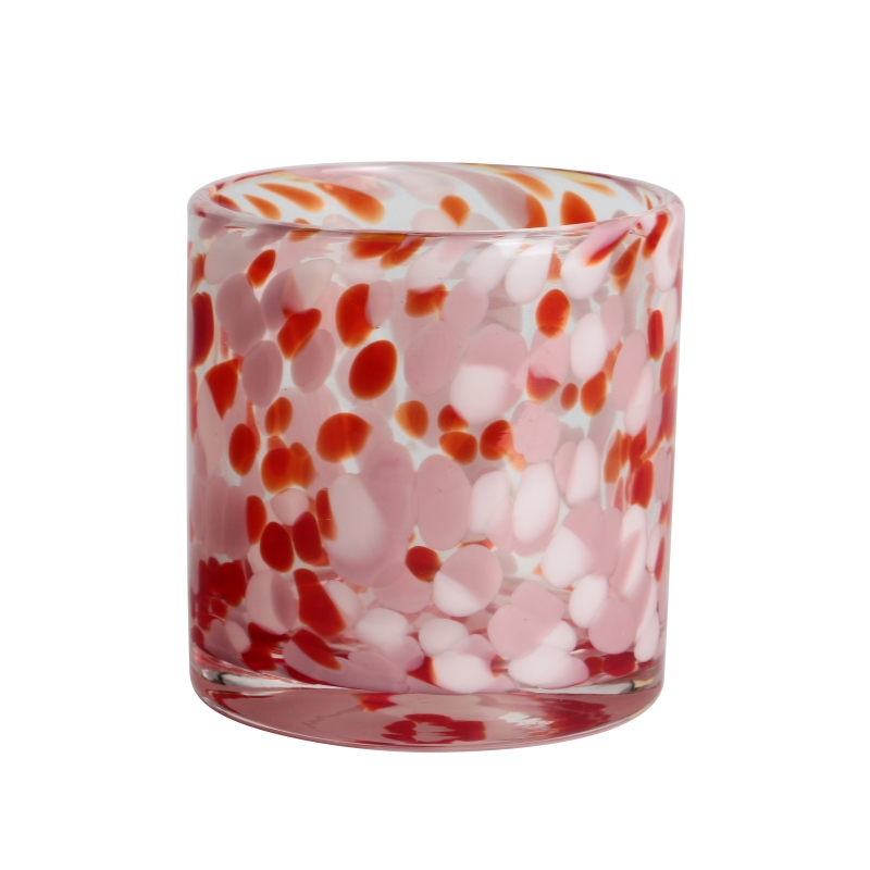 Handmade 200ml 6oz Red fritted Confetti glass candle jar