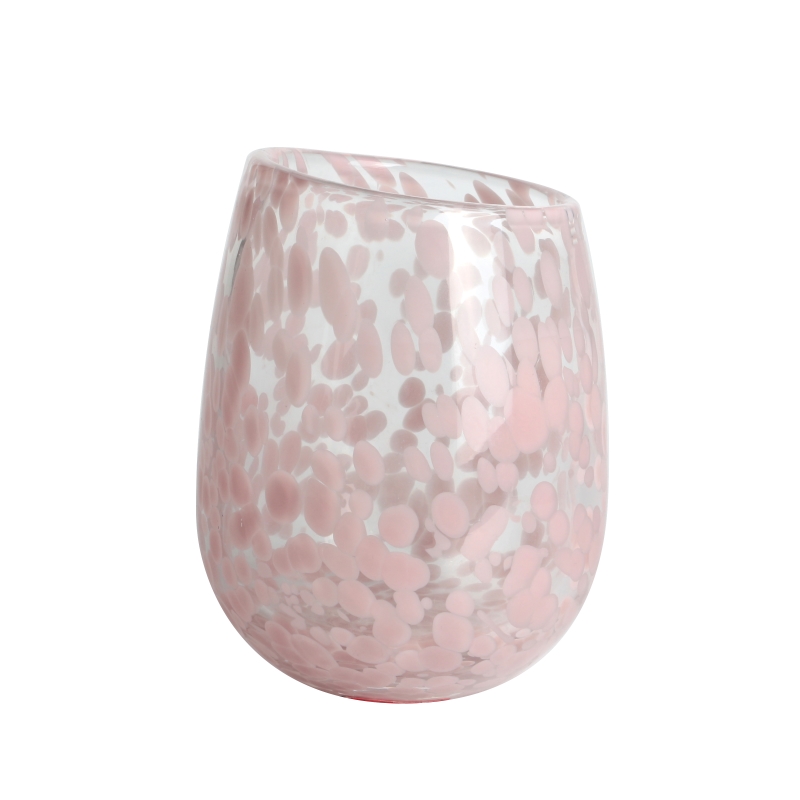 Handmade 1000ml 30oz pink fritted Confetti slanted rim glass candle jar