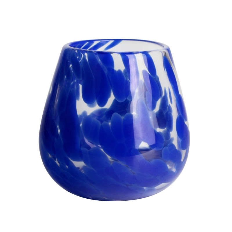 Handmade 850ml 20oz blue fritted Confetti rounded glass candle jar