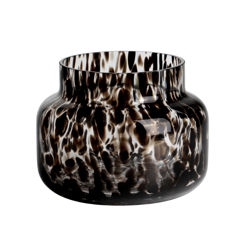 Handmade 450ml 12oz leopard black spotted Confetti glass candle jar