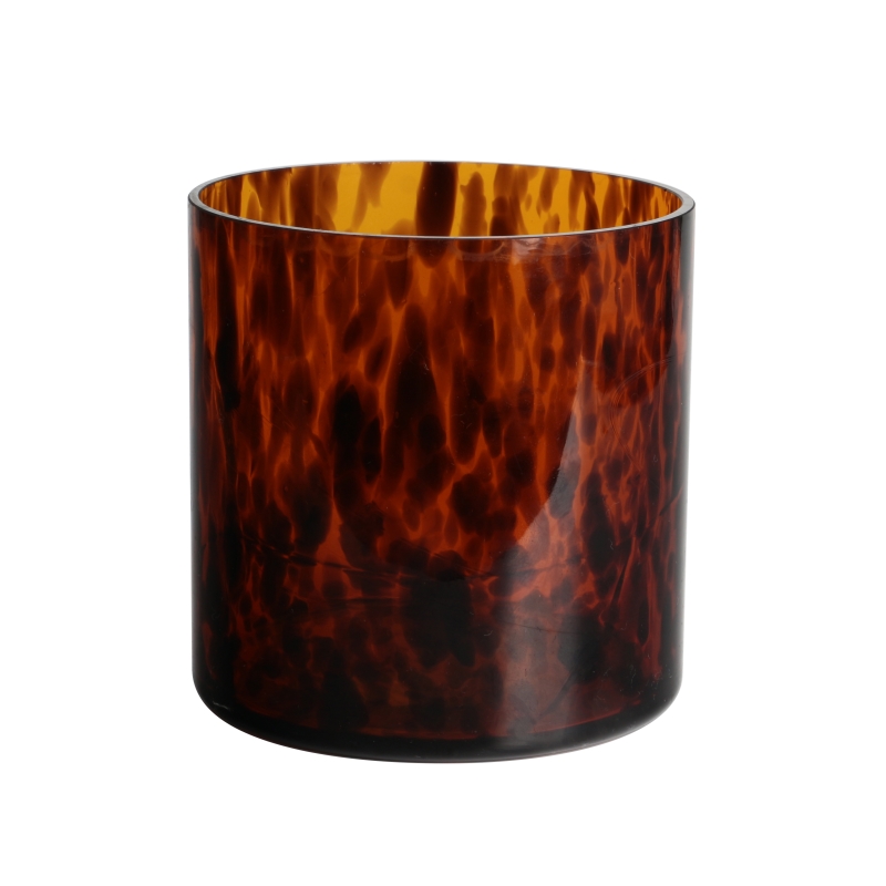 Handmade 1000ml 27oz huge cylindrical leopard black spotted Confetti glass candle jar