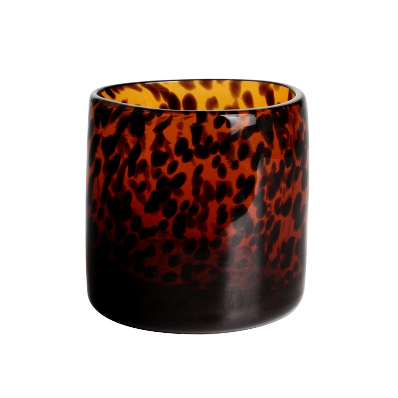 Handmade 240ml 6oz cylindrical leopard black spotted Confetti glass candle jar