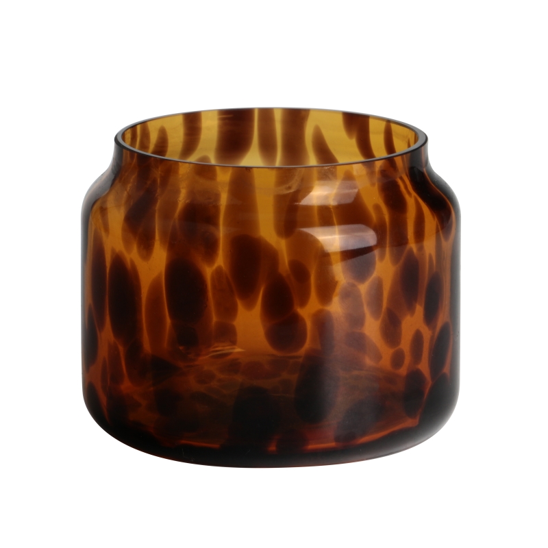 Handmade 250ml 7oz cylindrical leopard black spotted Confetti glass candle jar