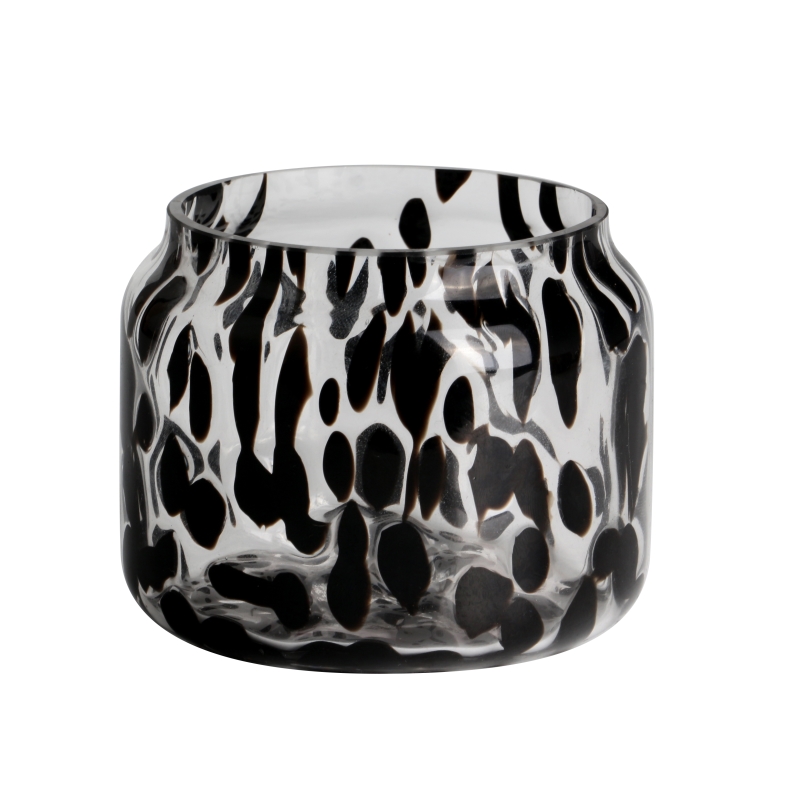 Handcraft 250ml 7oz leopard black spotted Confetti glass candle jar