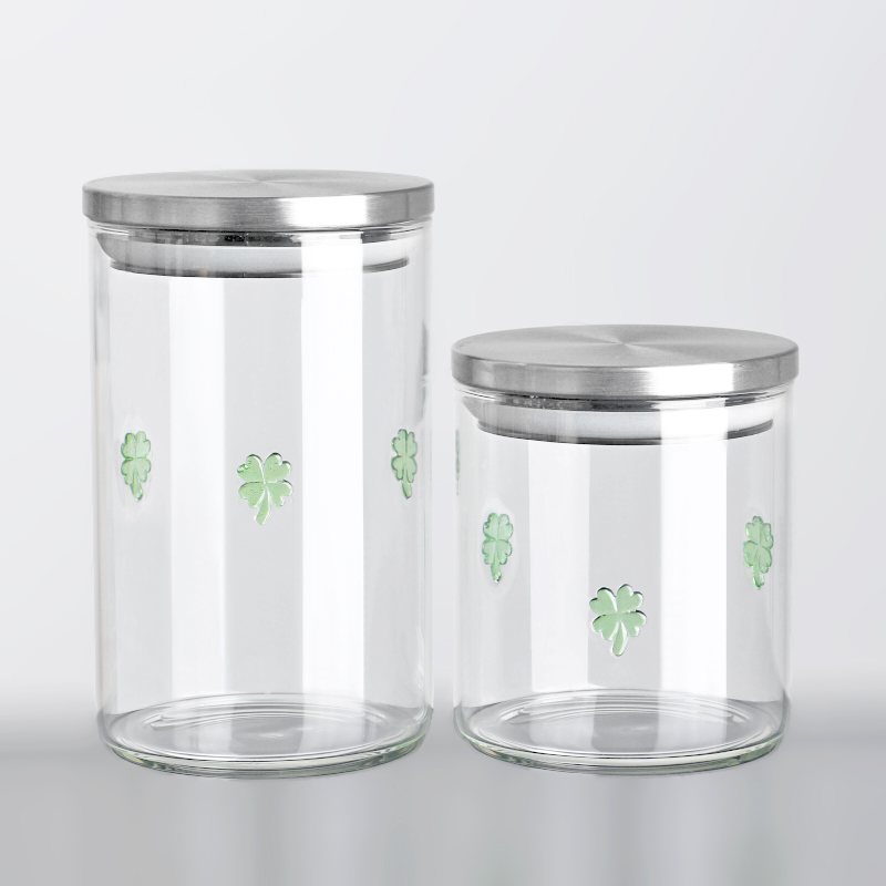 11oz 6oz Inlay Decor Christmas gift High Borosilicate Glass Food Storage Jar Airtight Kitchen Container with Bamboo Lid for Spices and Tea