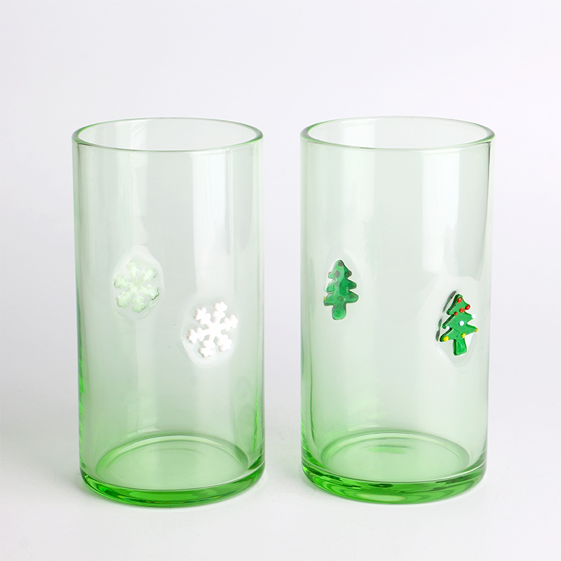 Handcraft Christmas Tree snowflake Inlay Decor Airtight Colord green Glass Storage Jar with Bamboo Lid High Borosilicate Material for Kitchen Pantry