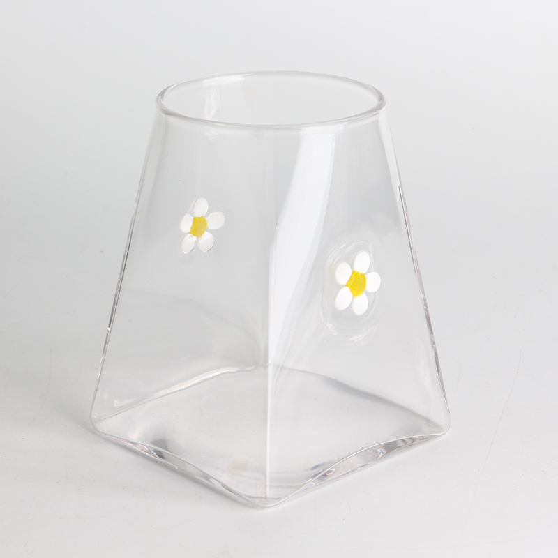 Handcraft Daisy Inlay Decor Large 500ml 16oz Square Glass Storage Jar Airtight Container with Bamboo Lid Borosilicate Glass for Kitchen Pantry