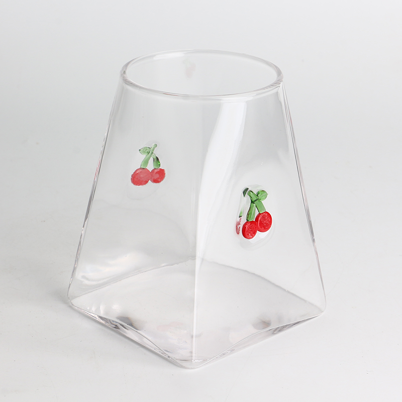 Handcraft 500ml 16oz Cherry Inlay Decor High Borosilicate Glass Jar with Airtight Bamboo Lid Food-safe Kitchen Container for Coffee and Spices