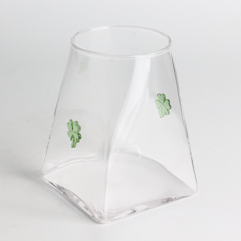 Handcraft 500ml 16oz Clover Inlay Decor High Borosilicate Glass Jar with Airtight Bamboo Lid Food-safe Kitchen Container for Coffee and Spices
