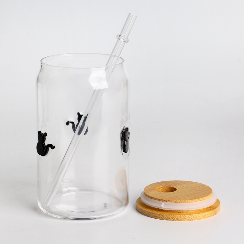 Reusable Glass Tumbler 16oz Eco-friendly Smoothie Cup with Bamboo Lid and Straw BPA-free