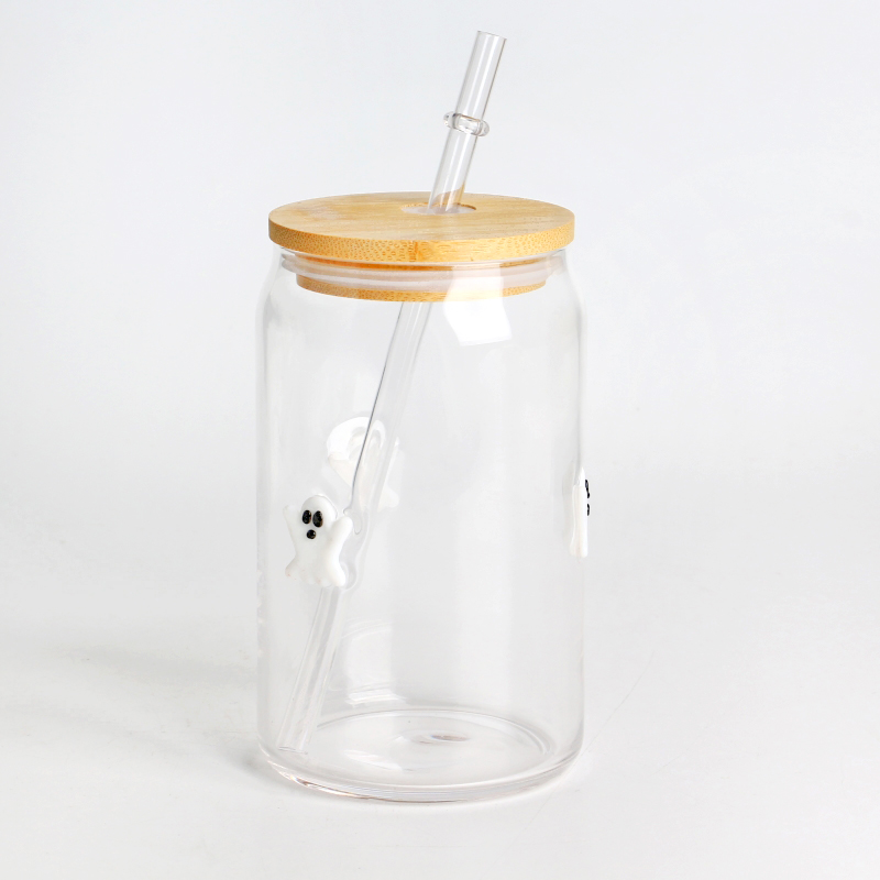 Glass Tumbler with Bamboo Lid BPA-free 16oz Reusable Coffee Cup for Iced Coffee and Smoothies