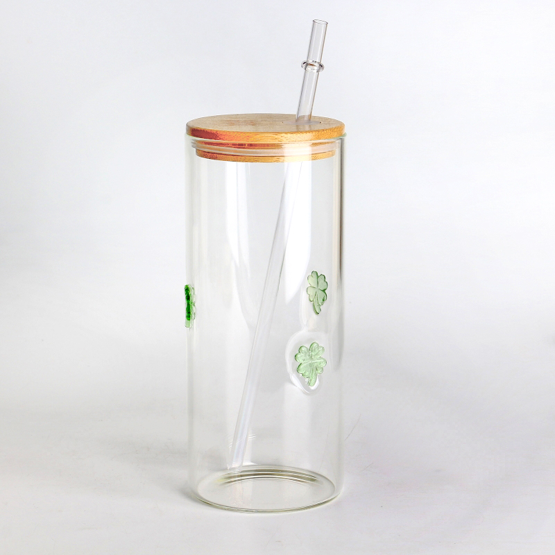 Clear Glass Tumbler 20oz with Bamboo Lid Reusable Eco-friendly Smoothie and Coffee Cup