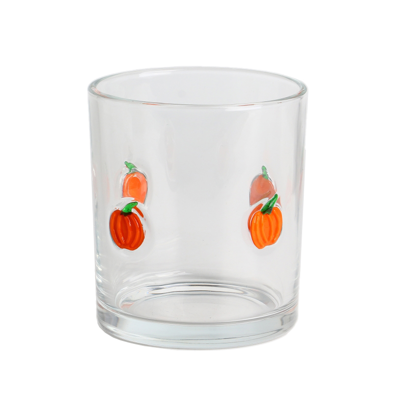 Reusable Inlay Pumpkin Halloween Decoration Candle Holder 10oz 12oz Glass Candle Jar with Lid for Luxury Home Decor
