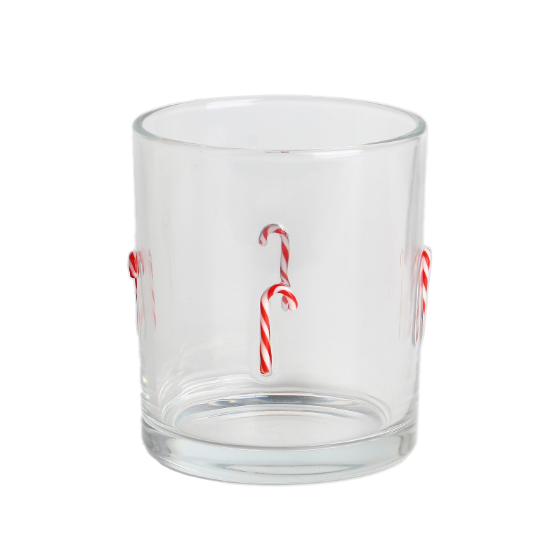 Wholesale Luxury Clear Inlay Candy Cane Christmas Decor Candle Jars 10oz 12oz Glass Candle Holder Empty with Lid