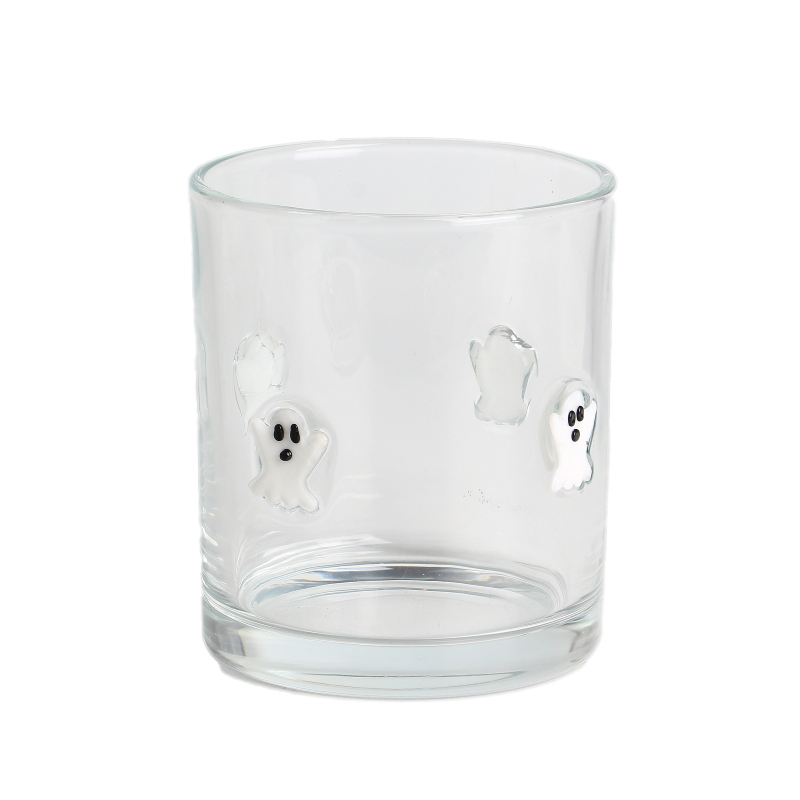 Custom Logo Clear Luxury 3d Inlay Halloween decoration Glass Candle Jars 10oz with Box for Candle Making