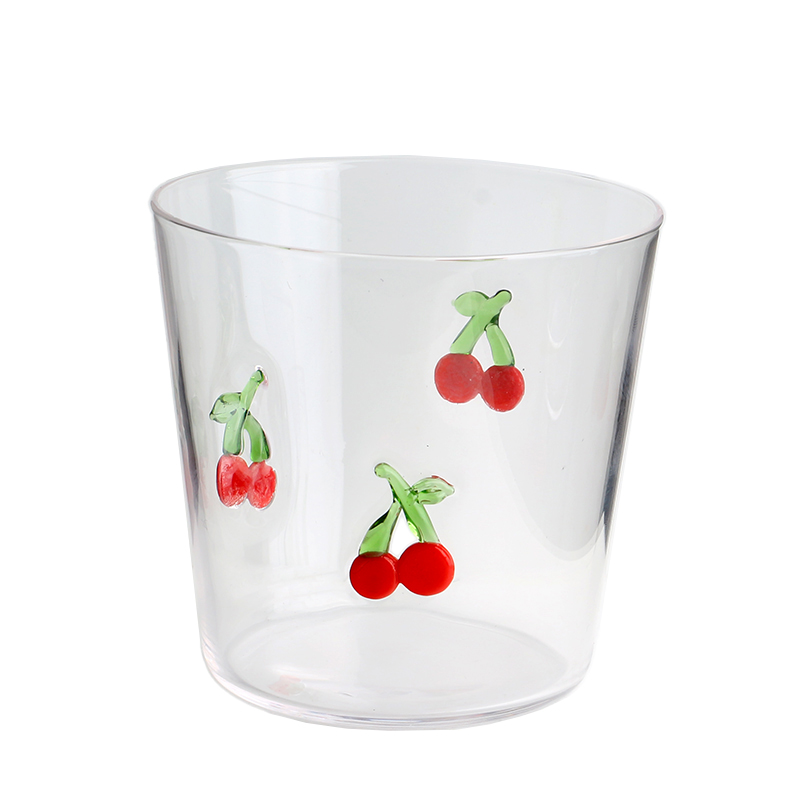 Handmade Custom 3D Cherry Inlay 300ml 10oz High Borosilicate Glass Drinking cup