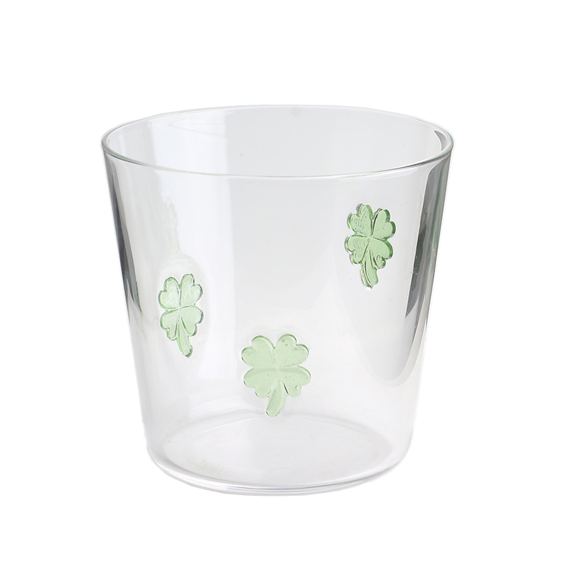 Hand Blown Custom 3D Clover Inlay Design 300ml 10oz High Borosilicate Glass Tumbler cup