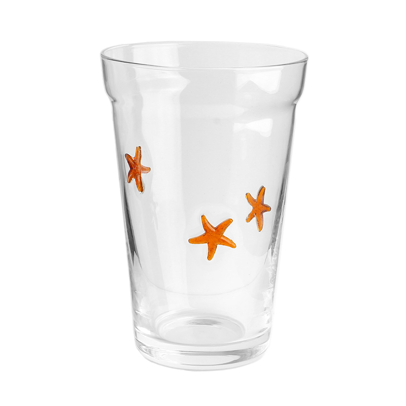 Hand blown clear starfish 3D inlay decoration 12oz glass drinking tumbler for cold drinks beer beverage