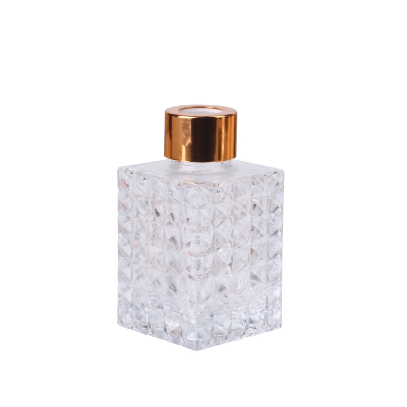100ml 3.5oz geo cut square clear glass diffuser bottle with gold screw lid