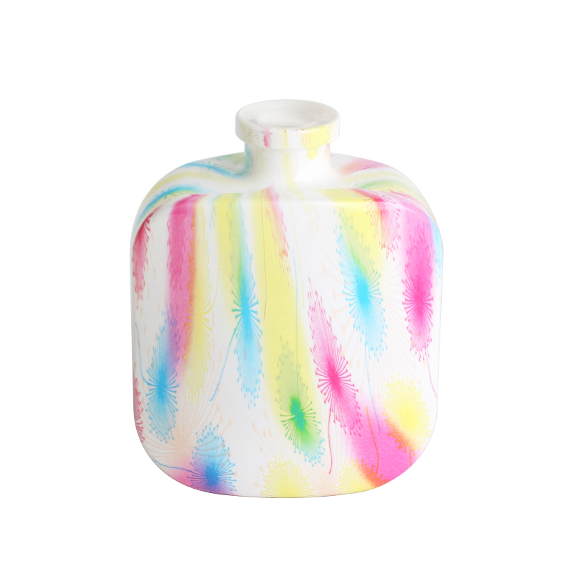 Water transfer finished oil painting pattern glass diffuser bottle set of 2