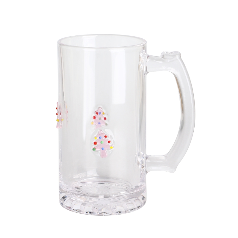 Handmade Classic for Bar 16oz 3D Christmas tree inlay decoration Glass Beer Cup with Customized Logo
