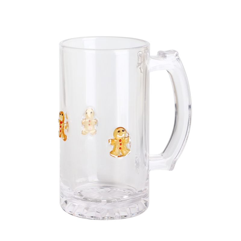 Food-safe Drinking for holiday parties 500ml Christmas tree Gingerbread man inlay Glass beer tankard with Handle