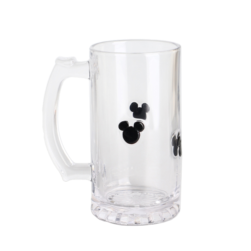 Wholesale Decorative Festive 16oz Pine tree Mickey Inlay decoration Glass beer mug with Handle