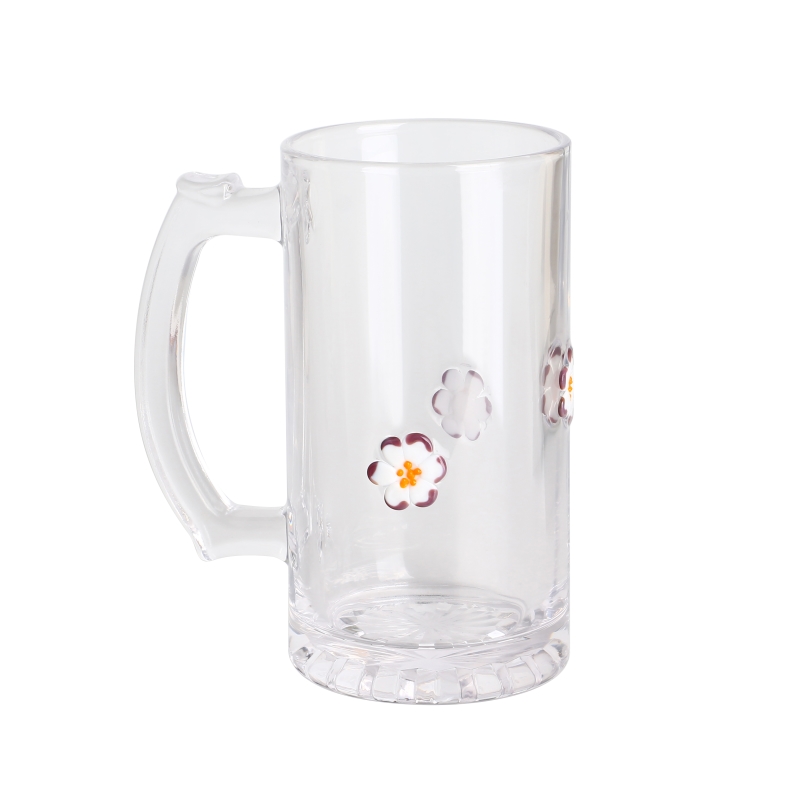 Premium Classic for Christmas 500ml with Pine tree design Flower Inlay Glass beer mug with Handle