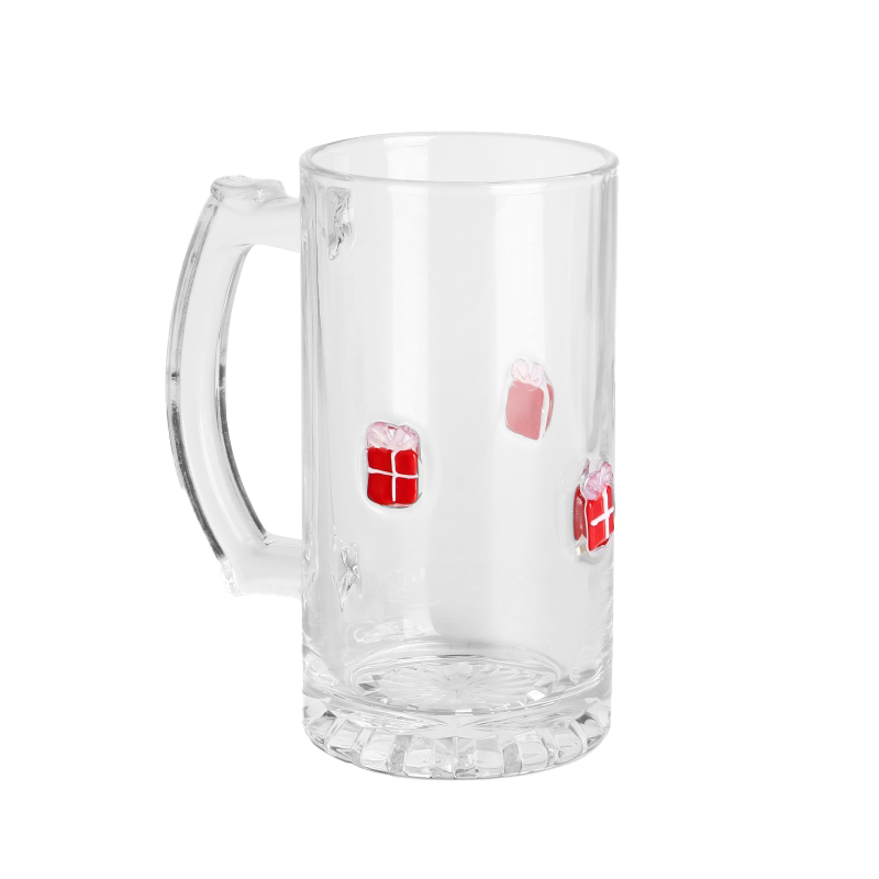 Unique Transparent for Bar 16oz with pack inlay design Glass beer tankard with Handle