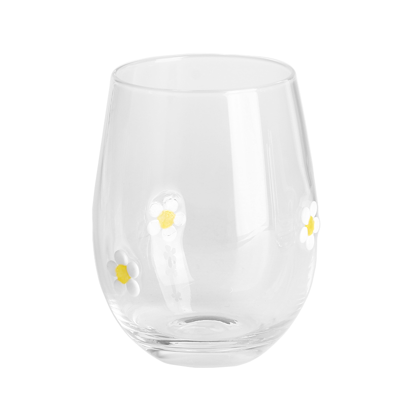 Personalized Drinking Christmas Daisy inlay Crystal stemless wine glass with Customized Logo for Christmas