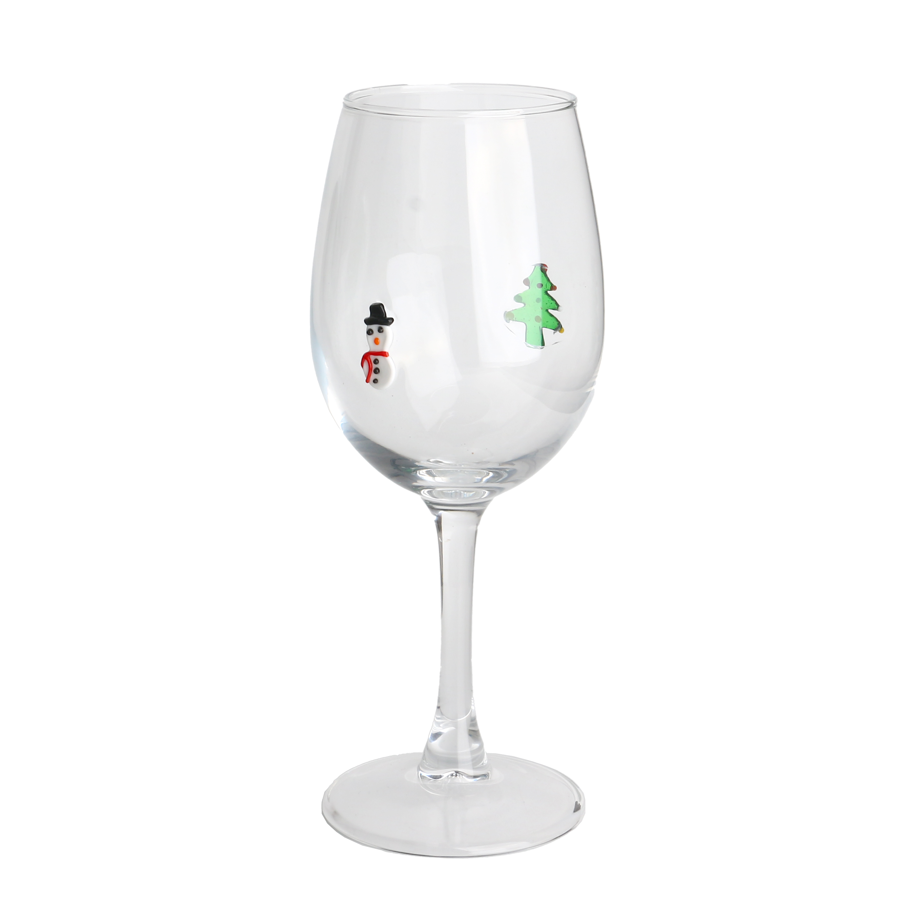 Handcraft Eco-friendly Pine Tree Snowman Inlay Decoration 350ml 12oz Wine Glasses