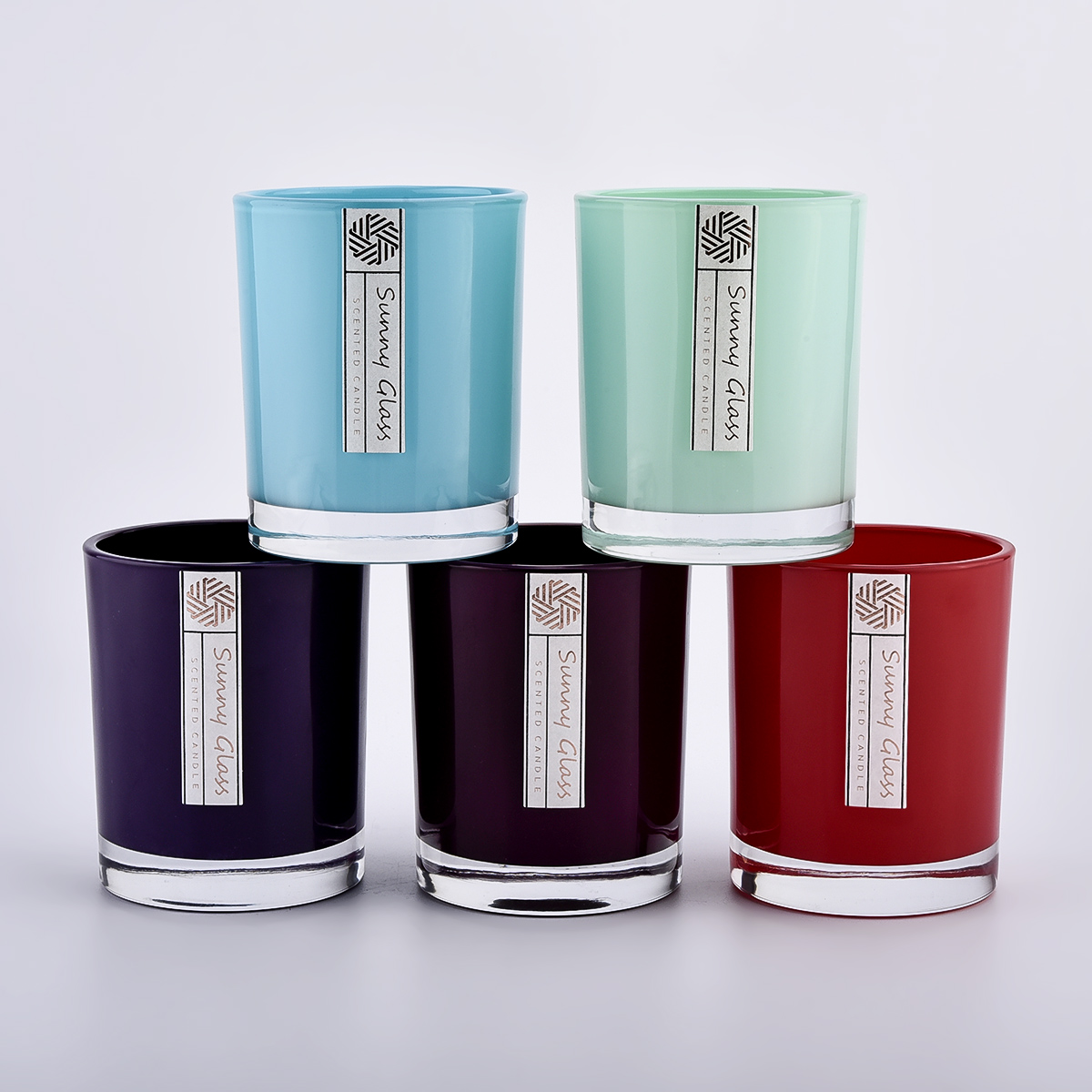 thick wall glass candle jars with various color sprayed interior