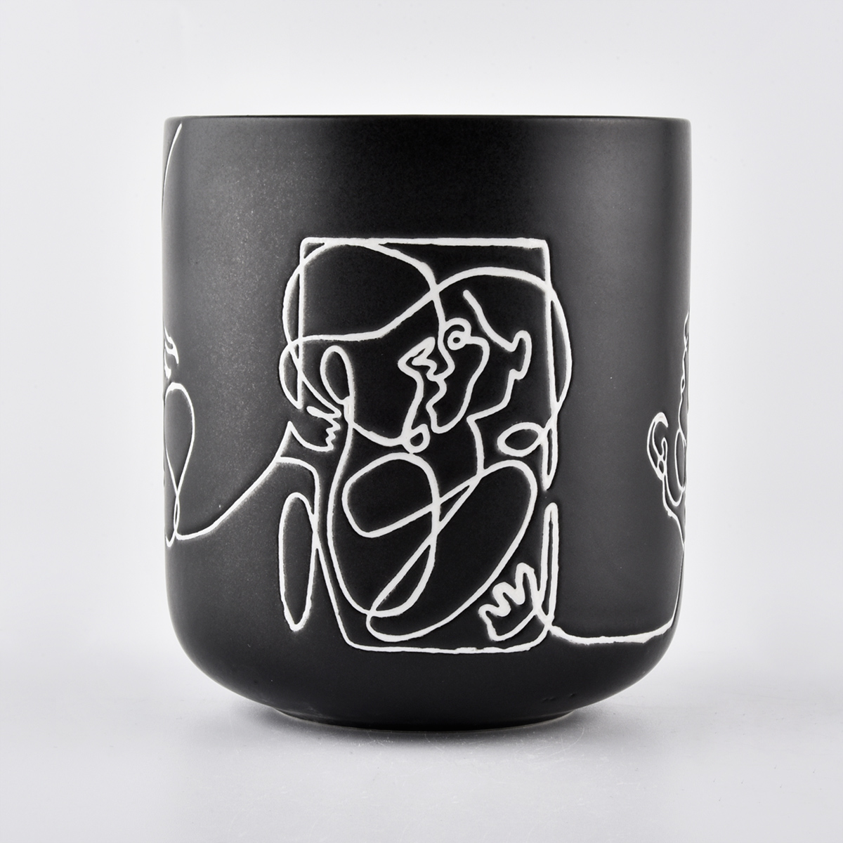 10z Black Ceramic Kerzengefäß mit Skizzengrafik