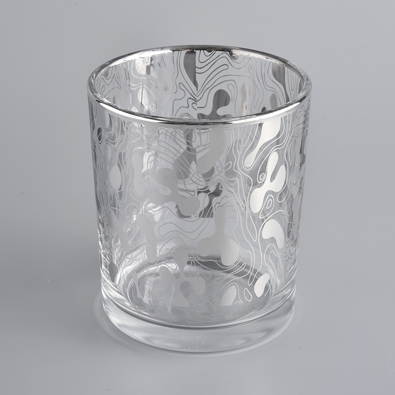 Tarco de vela de cristal transparente con patrón de plata electroplatado