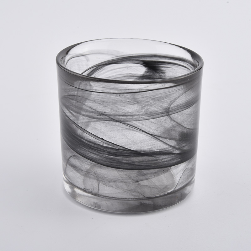Bougeoirs en verre de cylindre avec finition nuageuse gris foncé
