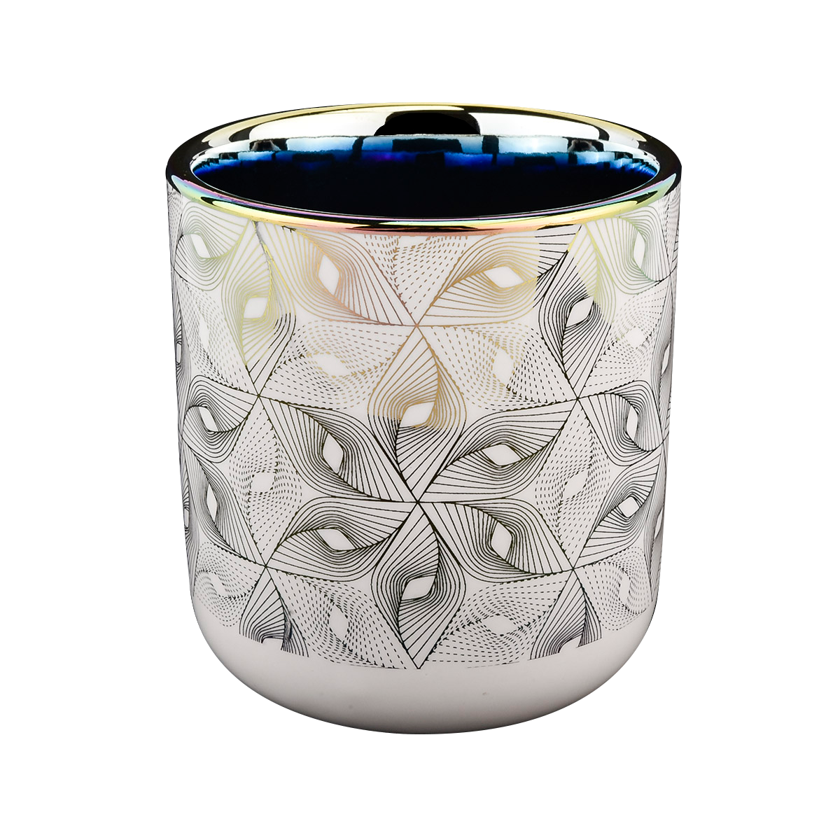 white ceramic candle jar with electroplating artwork