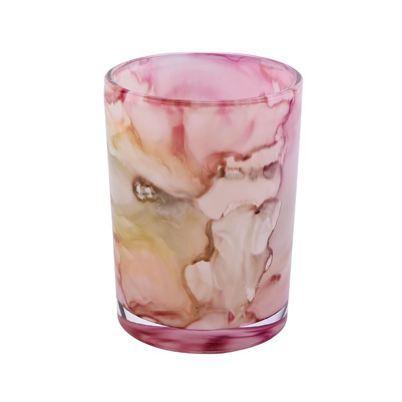 Färgglada marmoreffekt 8oz glas ljushållare cylinderburk