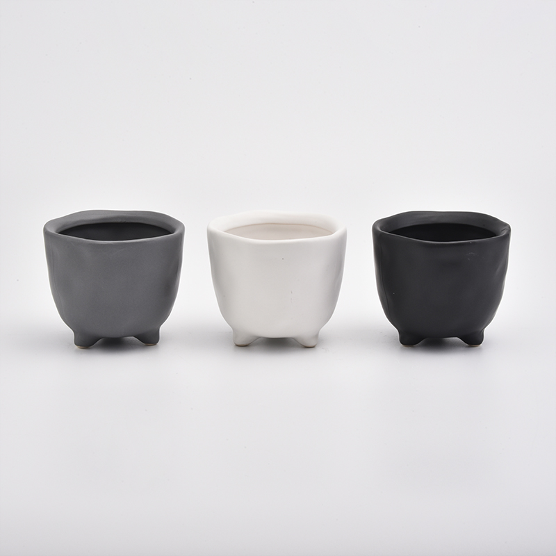 Customized Unique Three Feet Sanding Ceramic Vessels For Candle Plant - COPY - vemkpo