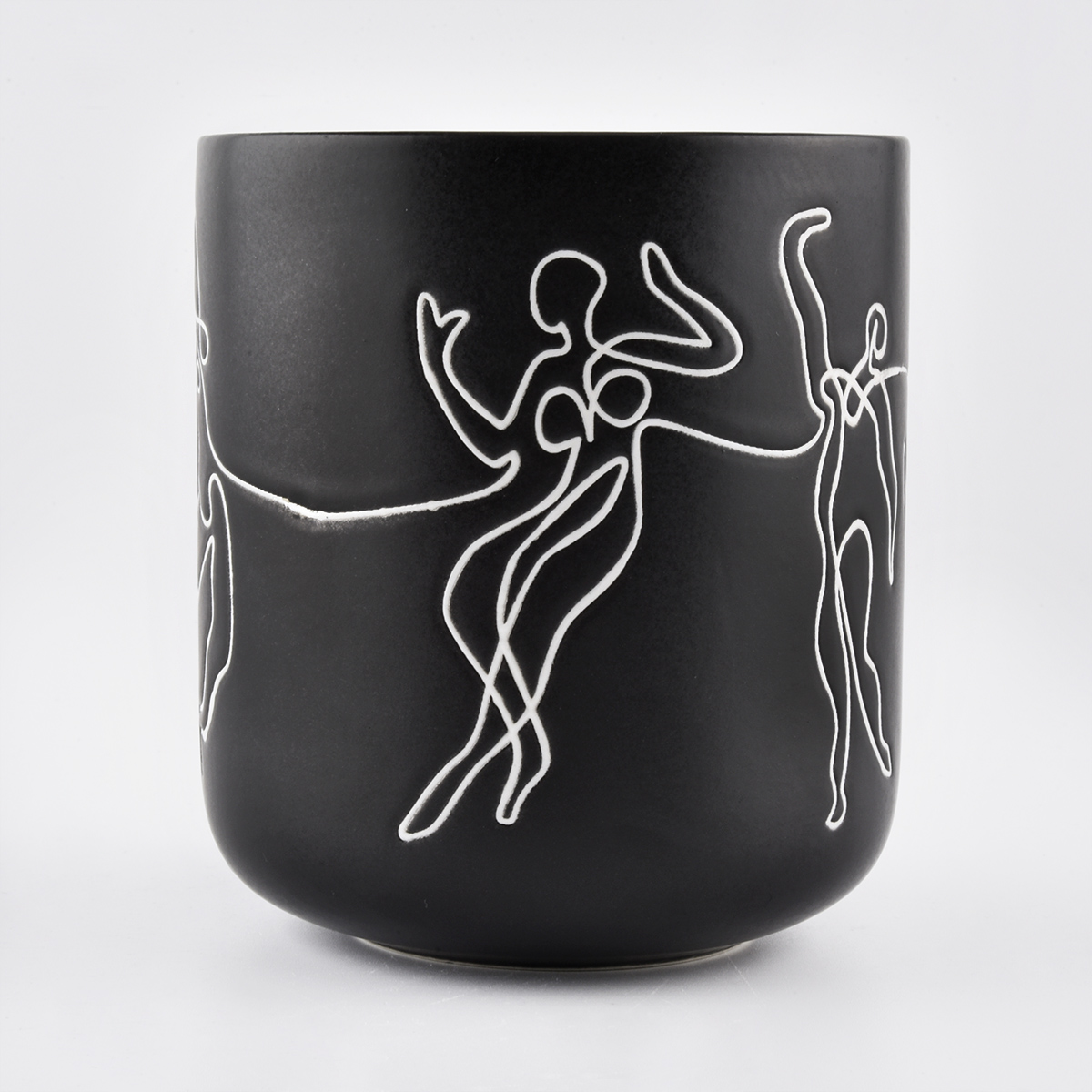 Unique Matte Black Ceramic Candle Vessels With Custom Pattern