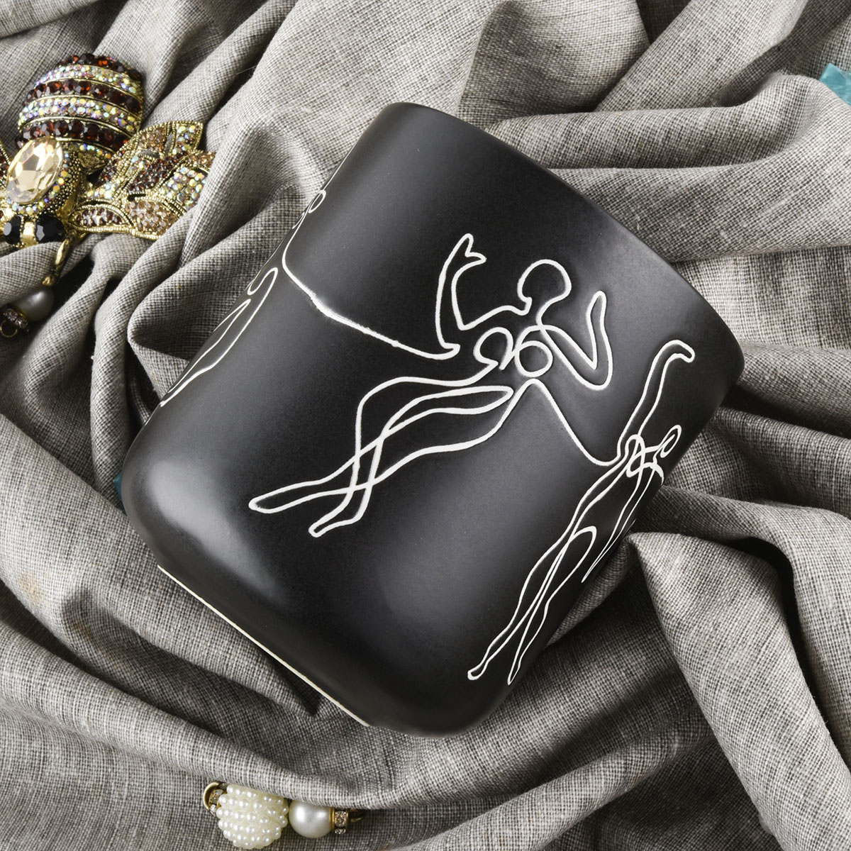 Unique Matte Black Ceramic Candle Vessels With Custom Pattern